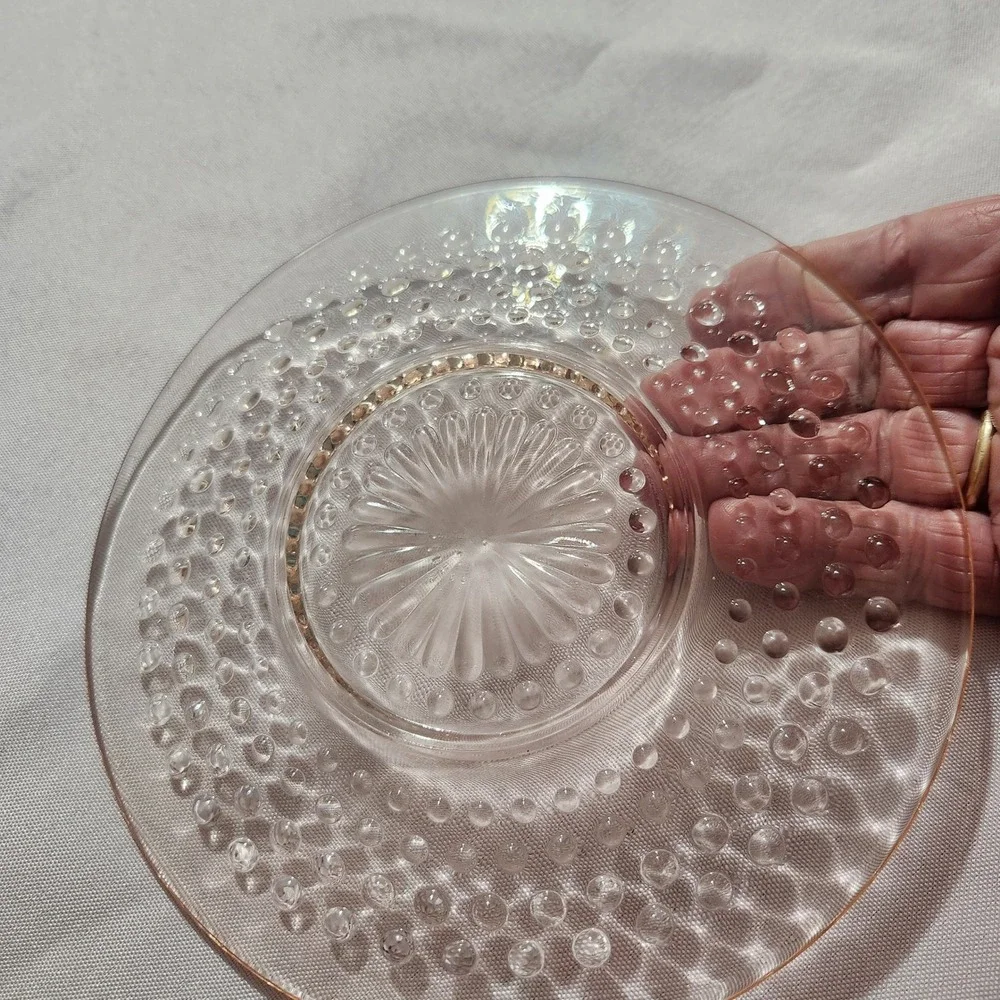 Vintage Pink Depression Glass Hobnail Teacup & Saucer Set of 7 |Party Collection